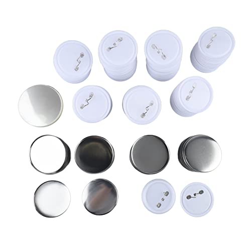 100 Set Blank Button Making Supplies Round Badge Button, 2.3in Button Parts Button Supplies, Includes Metal Button Pin Back Cover, Metal Shells, Blank Paper&Clear Film