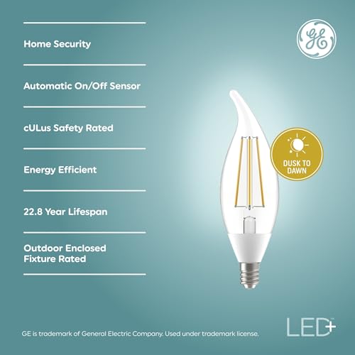 GE LED+ Dusk to Dawn LED Light Bulbs, Automatic On/Off Outdoor Security Lights, Soft White, E12 Candelabra Base (2 Pack) by GE - Used condition - US$7.79