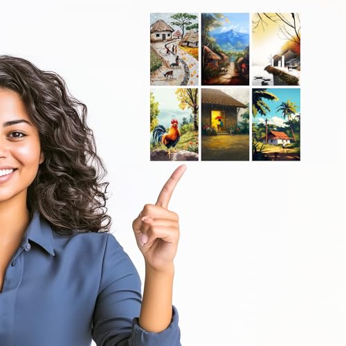 Image of SiddArtify Village Life Wall Art Prints Set - Landscape Poster Decor for Living Room Bedroom Office - Set of 2-4x6 Inch - Board (Pack of 6) - Sticker (Pack of 6)