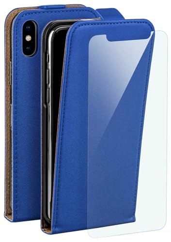moex Premium Case + Film pour iPhone X/XS - Etui à Rabat Bleu foncé