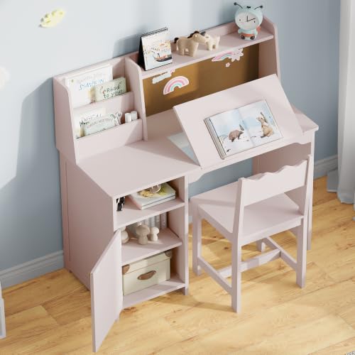 Image of Treocho Kids Study Desk and Chair Set with Tiltable Desktop for 5-12