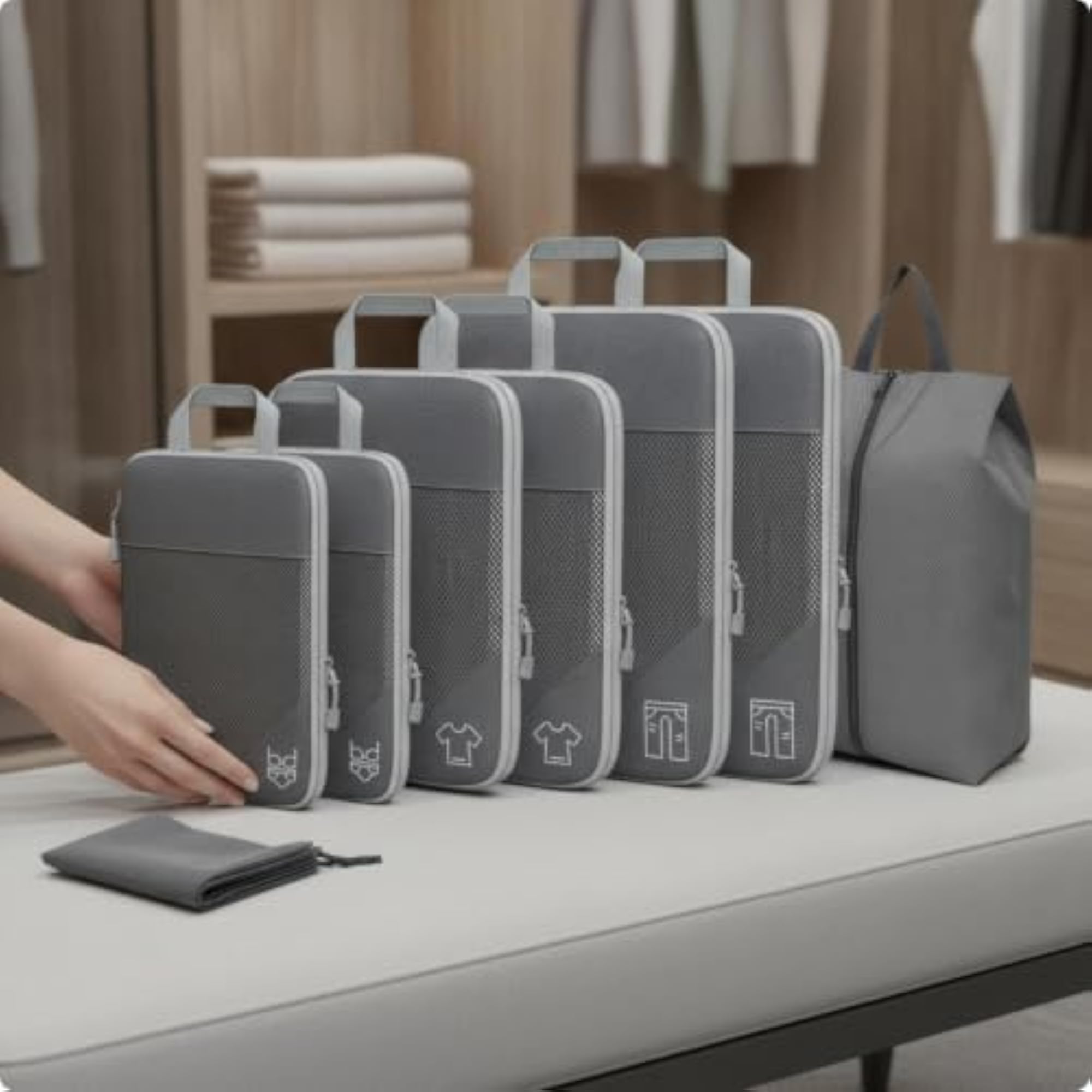 8 Pieces Compressible Travel Storage Bag Set, Reinforced Handles
