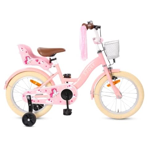 SJOEF Dolly Kinderfahrrad 16 Zoll | Kinder Fahrrad für Mädchen/Jugend | Ab 2-7 Jahren | 12-18 Zoll | inklusive Stützräder (Rosa) Cover