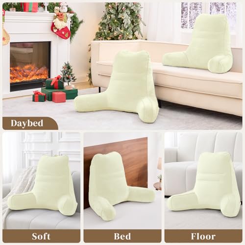 Image of Sasttie Reading Pillow for Bed, Back Pillow for Sitting Up, Cream | 21 inch Backrest Support Cushion for Couch, Sofa, and Floor, Dorm Essentials, OEKO-TEX, Adjustable Down Alternative Fill