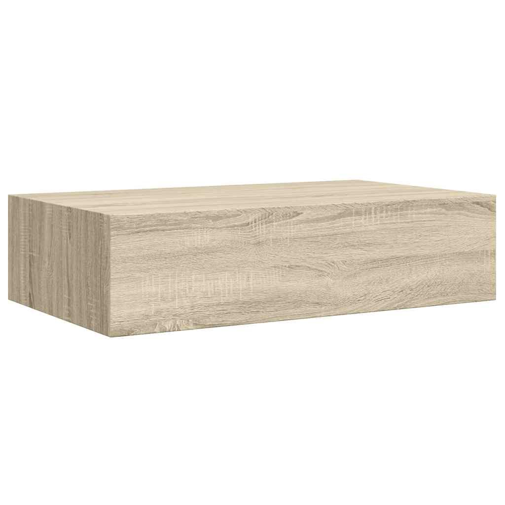 Estantería de pared con cajón, 40 x 23,5 x 10 cm, madera de roble maciza, MDF y metal, pequeño estante flotante para baño, cocina, salón, pasillo