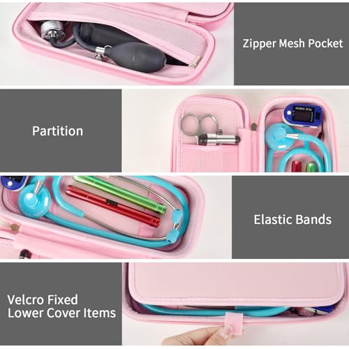 Image of Stethoscope Case Compatible with 3M Littmann Classic III /for MDF Instruments /for Paramed /for FriCARE Monitoring Stethoscope, Extra Room for Doctor & Nurse Accessories-Pink