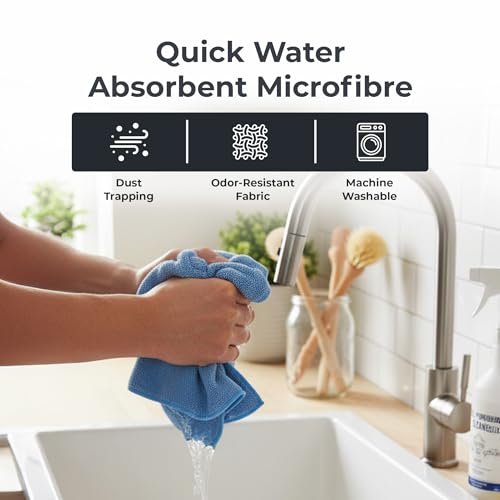 Image of HomeEssentials Microfiber Cleaning Cloths (10-Pack) - Ultra Absorbent, Quick-Dry Cleaning Towels for Kitchen, Car, and Windows - Lint-Free & Scratch-Free Washcloths