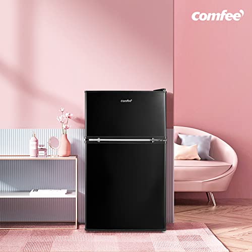 COMFEE' RCT87BL2(E) Under Counter Fridge Freezer, 87L Double Door Small Fridge Freezer with Light, Removable Shelves, Adjustable Thermostats, Reversible Doors Black - Image 5