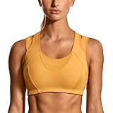 SYROKAN Sports Bras for Women High Support Mesh Full Coverage Racerback Wireless No Bounce Running Bras Amber Yellow Medium