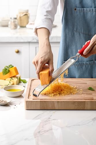 Image of Spring Chef Stainless Steel Lemon Zester - Garlic & Ginger Grater - Red