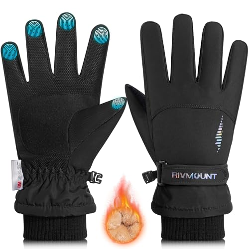 rivmount Kids Winter Gloves Warm Thermal Cold Weather Snow Waterproof Windproof Touchscreen Ski for Boys Girls(Black L)