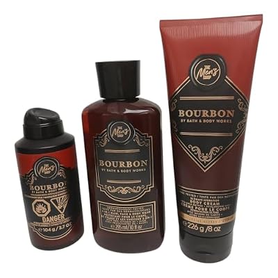Bath & Body Works Bourbon - Ultra Shea Body Cream 8 oz, 2-in-1 Hair + Body Wash 10 oz & Deodorizing Body Spray 3.7 oz - Set