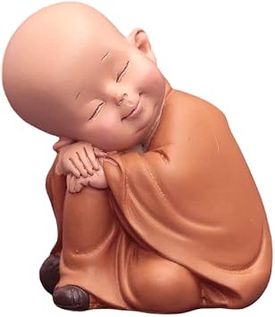 Small Buddha Statue Monk Resin, Little Monk Sculpture Hand-Carved, Mini Cute Smile Monk Figurine for Desk Tiny Crafts Dolls Gift Home Office Decor 8.5 * 5 * 3.5cm,B