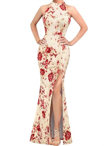 Image of VFSHOW Womens Formal Sexy Halter High Slit Prom Wedding Guest Maxi Dress 2023 Illusion Sweetheart Neckline Evening Long Gown