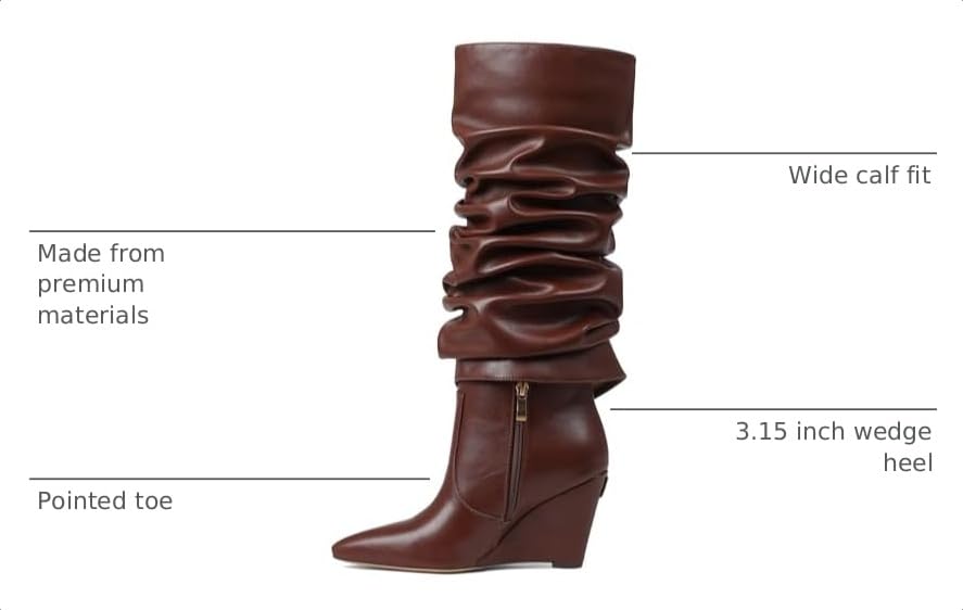 Image of Oiamenne Women's Fold Over Boots Slouch Wide Calf Knee High Boots