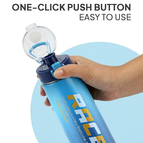 Image of CELLO Puro Steel-X Race Insulated Water Bottle for Daily Use 900 ml Blue | Stylish Colorful Easy Press Open Leak Proof Inner Steel Insulated Water Bottle for School, College, Travel, Biking & Office