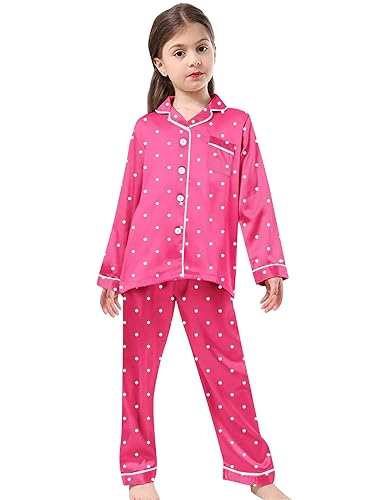 Image of Schbbbta Girls & Women Satin Pajamas Set, 2Piece Silk Nightwear Button-Down Sleepwear for Teen Kids, 3 Years - Women XXL