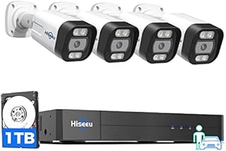 [Person Vehicle Detection] Hiseeu 4K PoE Security Camera System,8 Ports 16CH PoE NVR with 4Pcs 5MP IP Security Camera for Outdoor, Waterproof,Smart Detection/Playback,1TB HDD,Home Surveillance Kits