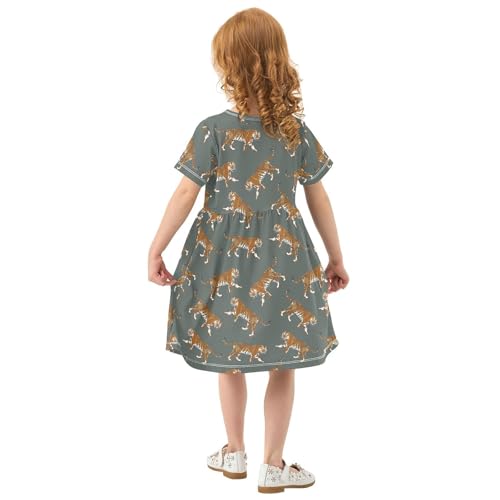 Toddler Girls Dress Summer Tigers Dresses Short Sleeve Clothes Casual Sundress 2-8Y3