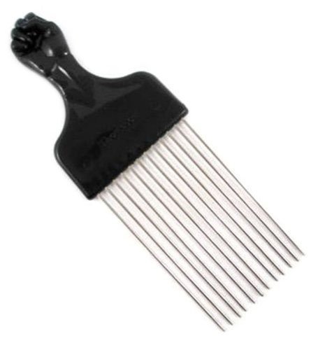 Afro Pick W/ Black Fist - Metal African American Hair Comb Straight #TOP28