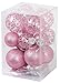 SLEETLY 32-Pack Pink Christmas Tree Ornaments – Shatterproof Plastic Holiday Decoration Set with 3.15” & 2.36” Glitter Balls, Icicles, and Snowflakes for Xmas Tree Decor