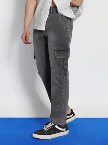 Image of Urbano Fashion Men's Regular Fit Washed Cargo Jeans with 6 Pockets Stretchable