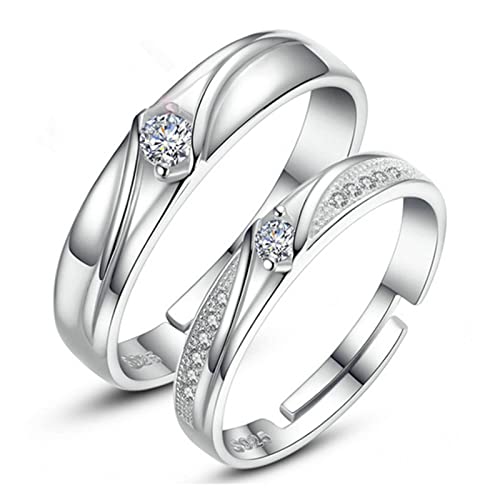 Men'S and Women'S Wedding Ring Sets, 925 Silver Rings True Love Cubic Zirconia Adjustable Couple Anniversary Rings