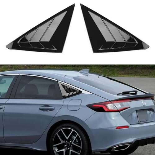 Image of Thenice for 11th Gen Civic Racing Style Rear Side Window Louvers Air Vent Scoop Shades Cover Blinds Compatible with Honda Civic Hatchabck Type R 2022 2023 2024 2025 2026 -Glossy Black