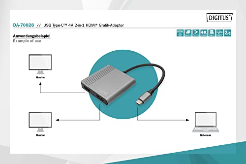Digitus Adattatore Grafico USB-C - Da USB-C A 2X Hdmi - Ultrahd 4K/60Hz - Supporto Sst/Mst - Lunghezza Cavo 18 Cm - Plug & Play - Grigio - 3