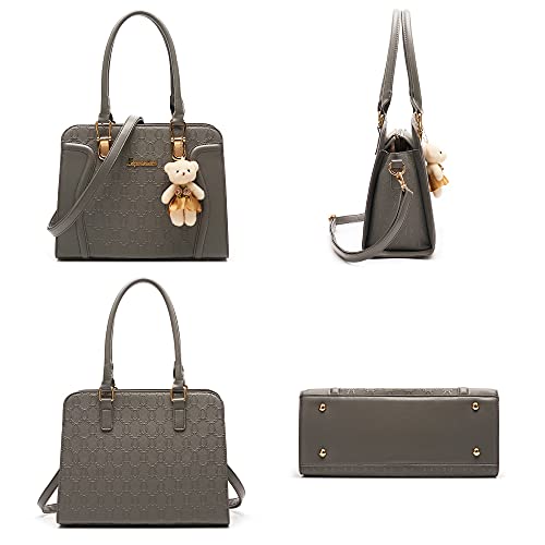 Image of Women's Fashion Handbag Tote Bag Shoulder Top Handle Satchel Purse Set 4pcs | Stylish Style,Chain Texture Design,Ample Space,Bear Doll Decoration,with a Crossbody Strap