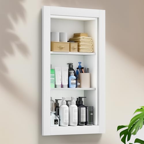 Fuwnvuwn 14x24 Recessed Medicine Cabinet, Wood Bathroom Wall Niche, Water-Proof