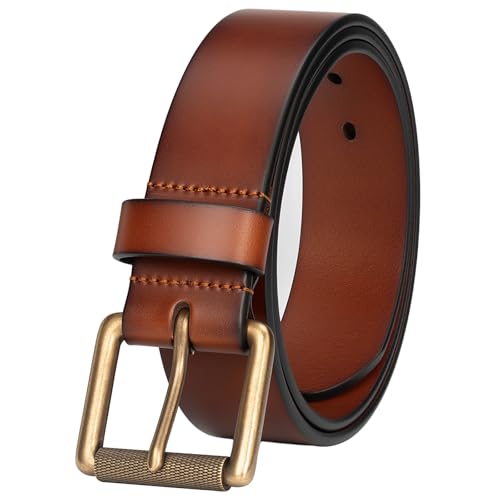 Mens Heavy Duty Full Grain Leather Belt - 1 1/2 Italian Genuine Leather with Sturdy Buckle for Jeans Casual Pants