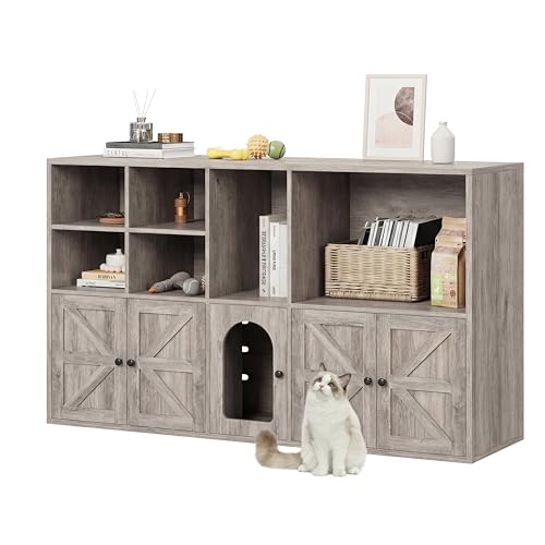 IRONCK Cat Litter Box Enclosure for 2 Cats, Litter Box Furniture Hidden with...