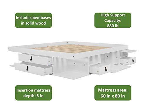 Memomad Bali Storage Platform Bed With Drawers (Queen Size, Off White) #TOP4
