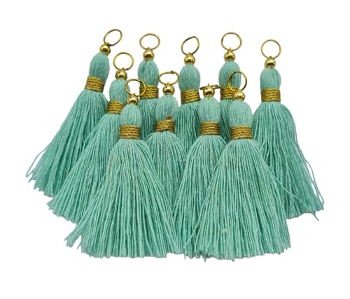 Image of Zippy Flora Micro 1.5 inch Length Cotton Handmade Tassels for Saree /Blouse /Dupatta /DIY /Decor (Pack of 12) (Turquoise Blue)
