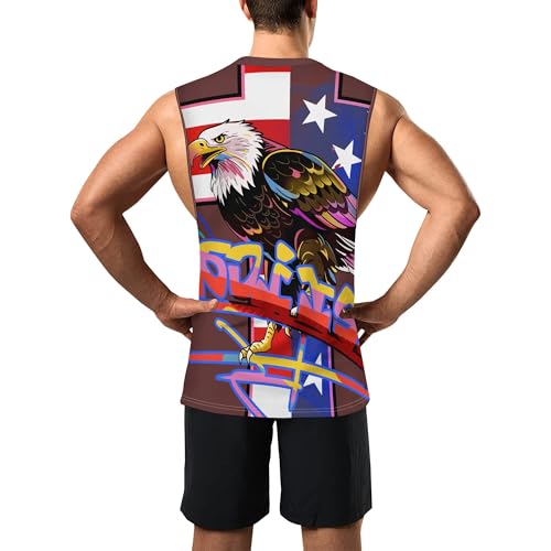 Image of Zhyaj Summer Tanks Top for Men Flag Graphic Print Sleeveless Shirts Casual Working Out Vest T-Shirts Loose-Fit Men's Tank