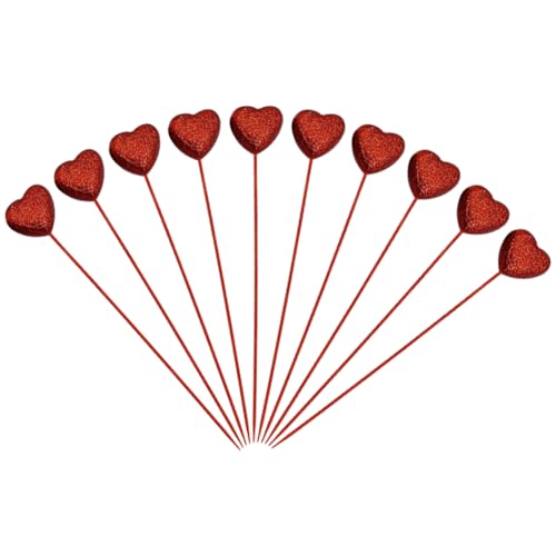 UUYYEO 24 Pcs Valentine's Day Heart Picks Glitter Foam Heart Picks Sparkly Sticks for Flower Arrangements Decorative Stem Picks Home Decorations Red