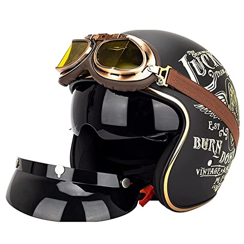 Casque de Moto Vintage 3/4 Casque Moto avec Lunettes rétractables pour Scooter Chopper, ECE Homologué Casque de Moto Demi-Jet Homme et Femme, Coque ABS/Couche Tampon EPS D,M Cover