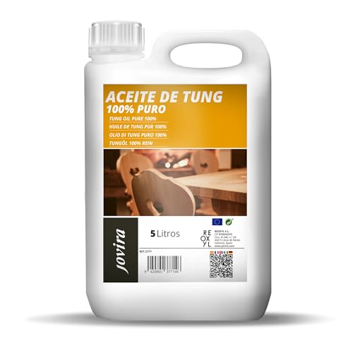 JOVIRA PINTURAS Aceite de Tung (100% Puro) | 5 Litros |. Indicado para tratar la madera, protegiendola del sol y lluvia. Evita la entrada de humedades. (5 Litros) B-33A