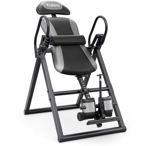 Image of YOLEO Inversion Table for Back Pain 2026 Foldable Inversion Table w /Removable Lumbar Pad, Reversible Ankle Holders, Easy Assembly
