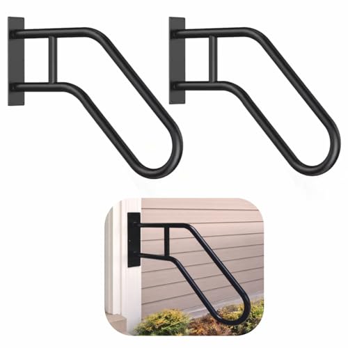 Image of JIALTO Wall Mounted Staircase Handrail Safety Grab Bar- Heavy Duty Metal Support Railing for Indoor Stairs, Bathroom & Entryway, Anti-Slip Wall Support Handle with Installation Kit (Black, Pack of 2)