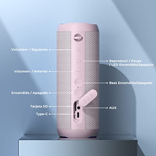 Miniatura 8 de Rienok Altavoz Bluetooth 5.3 Altavoz Inalámbrico Portátil Altavoces De Ordenador Impermeable Ipx7, Bass, Sonido Estéreo, Apoya Micro Sd Aux