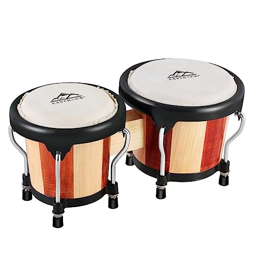 EASTROCK Bongos con Acabado natural y Llave de Afinación Bongo 4"*5" Percusión Instrumentos de percusión de tambor de madera y metal sintonizables profesionales 12.4CM y 14.5CM (Roja y Natural)