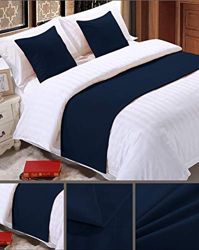 Dng Creations Luxurious 1000 Thread Count 100% Egyptian Cotton Solid 3 Piece Bed Runner Scarf Protector Slipcover Bed Decorative Scarf For Bedroom Hotel Wedding Room (Queen, Navy) #TOP2