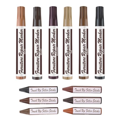 Furniture Repair Kit,12pcs Wood Markers Wax Sticks,Furniture Repair Kit Wood Markers,Wood Filler Touch Up Pens,Furniture Touch Up Repair Pens,for Stains,Scratches,Floors,Tables,Desks