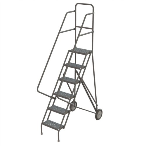 Tri-Arc KDRF106166 6-Step All-Terrain Roll and Fold Steel Industrial & Warehouse Ladder with Perforated Tread