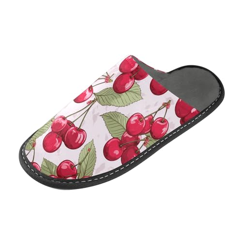 Pink Cherry Fuzzy Slippers Soft Home Bedroom Slippers for Women Men House Shoes