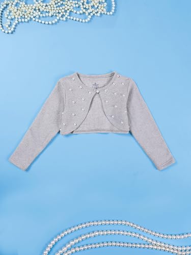 Image of KiddoPanti Girls Fleece Crop Length Shrug | Cotton Poly Fleece Fabric |Sequin Patch on Chest | Front Open Pearl Button Closure | Crop Length, Full Sleeve | Lightweigth & Breathable Girls Shrug