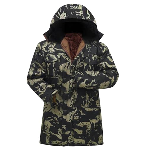 Mrat Taktischer Herren-Mantel, Camouflage, Fleece, gefüttert, Winter, warm, dick, lang, Parka-Mantel, mit Kapuze, Pufferjacke, langlebig, Outdoor-Regenmantel, atmungsaktiv, winddicht, Softshell-Jacke,