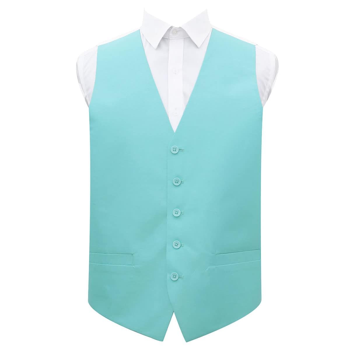 Dqt Men's Turquoise Green Plain ’S Shantung Wedding Waistcoat – Formal Occasion Suit Vest – 38" (M)